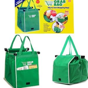 Lot of 3- As Seen On TV Grab Bags green shopping cart grocery bags